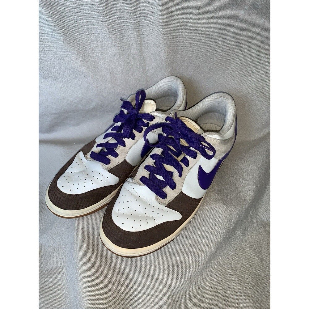 Nike Dunk Low Top Brown Beige Purple Leather Athletic Skateboard Shoe 11.5 EUC